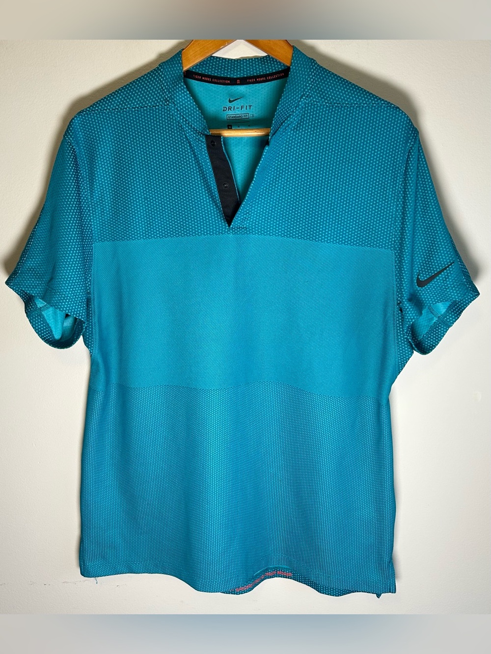 Nike Tiger Woods Collection Dri Fit Men’s Golf Polo Shirt Sz M Teal Blade Collar